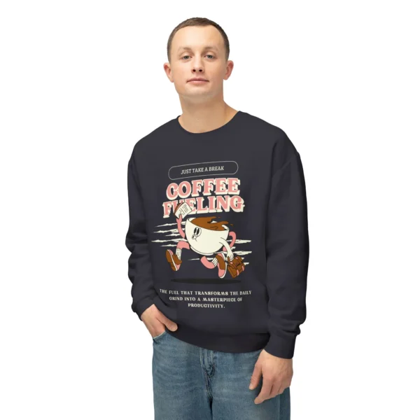 'Coffee Fueling' Crewneck — Retro Animated Coffee Cup Graphic
