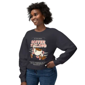 Coffee Fueling Crewneck Sweatshirt — Retro Animated Coffee Cup Graphic for women