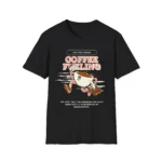 Cute Retro Coffee Cup Motivational Shirt in Black