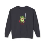 Frog Hero Sweatshirt | Sword-Wielding Cartoon Frog Crewneck