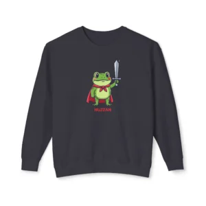 Frog Hero Sweatshirt — Sword-Wielding Cartoon Frog Crewneck in black