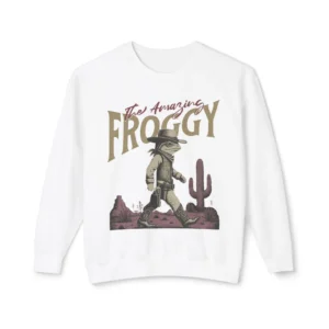 Froggy Frog Sweatshirt — Vintage Cowboy Frog Crewneck in white