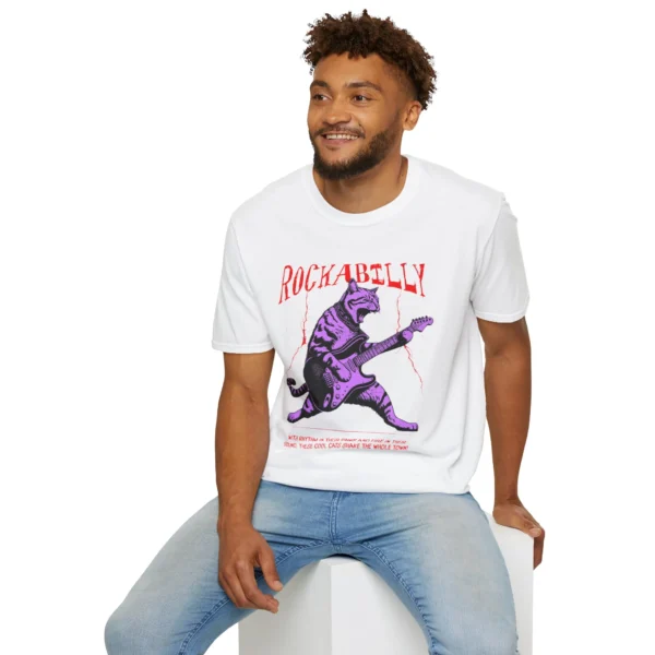 Rockabilly Cat Guitar T-Shirt | Retro Purple Cat Tee