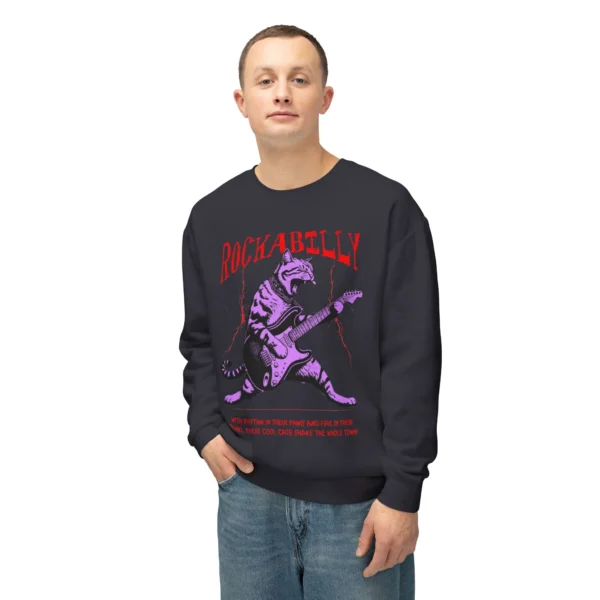"Rockabilly" Cat Sweatshirt - Purple Cat Vintage Music Pullover