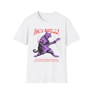 Rockabilly Cat Guitar T-Shirt Retro Purple Cat Tee