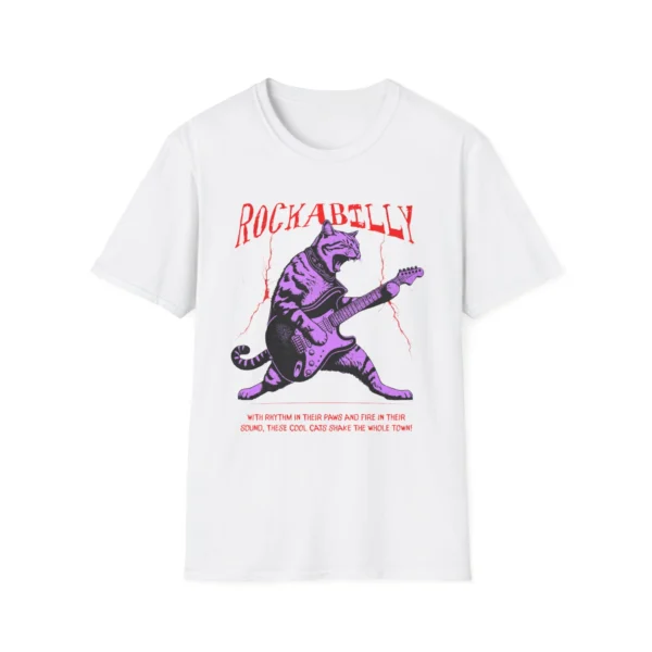 Rockabilly Cat Guitar T-Shirt | Retro Purple Cat Tee