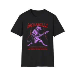 Rockabilly Cat Guitar T-Shirt | Retro Purple Cat Tee
