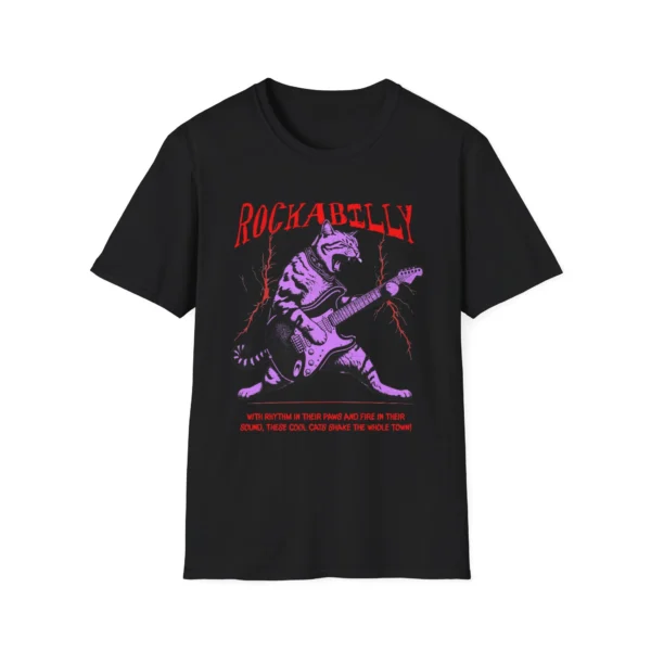 Rockabilly Cat Guitar T-Shirt | Retro Purple Cat Tee