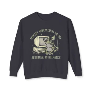 Unisex 'Nobody Understands Me Like AI' Retro Funny Frog & AI Sweatshirt in Black
