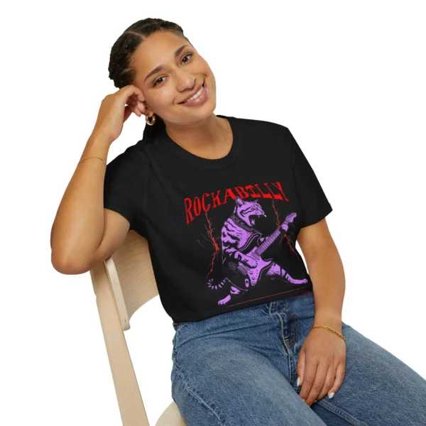 Rockabilly Cat Guitar T-Shirt | Retro Purple Cat Tee