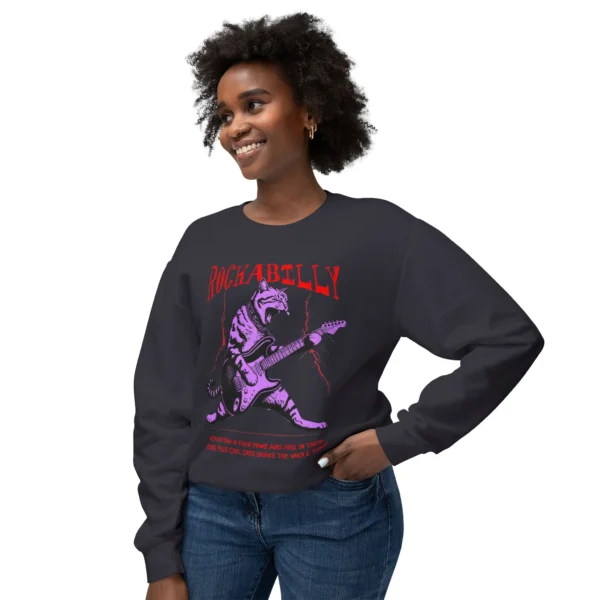 "Rockabilly" Cat Sweatshirt - Purple Cat Vintage Music Pullover