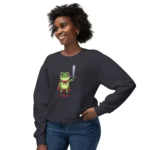 Frog Hero Sweatshirt | Sword-Wielding Cartoon Frog Crewneck