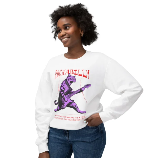 "Rockabilly" Cat Sweatshirt - Purple Cat Vintage Music Pullover